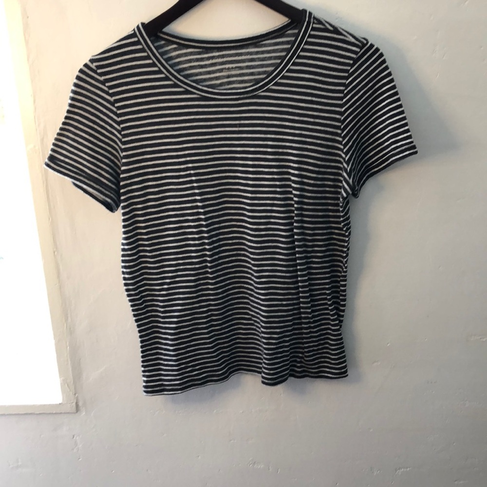 Grey and White Striped T Shirt